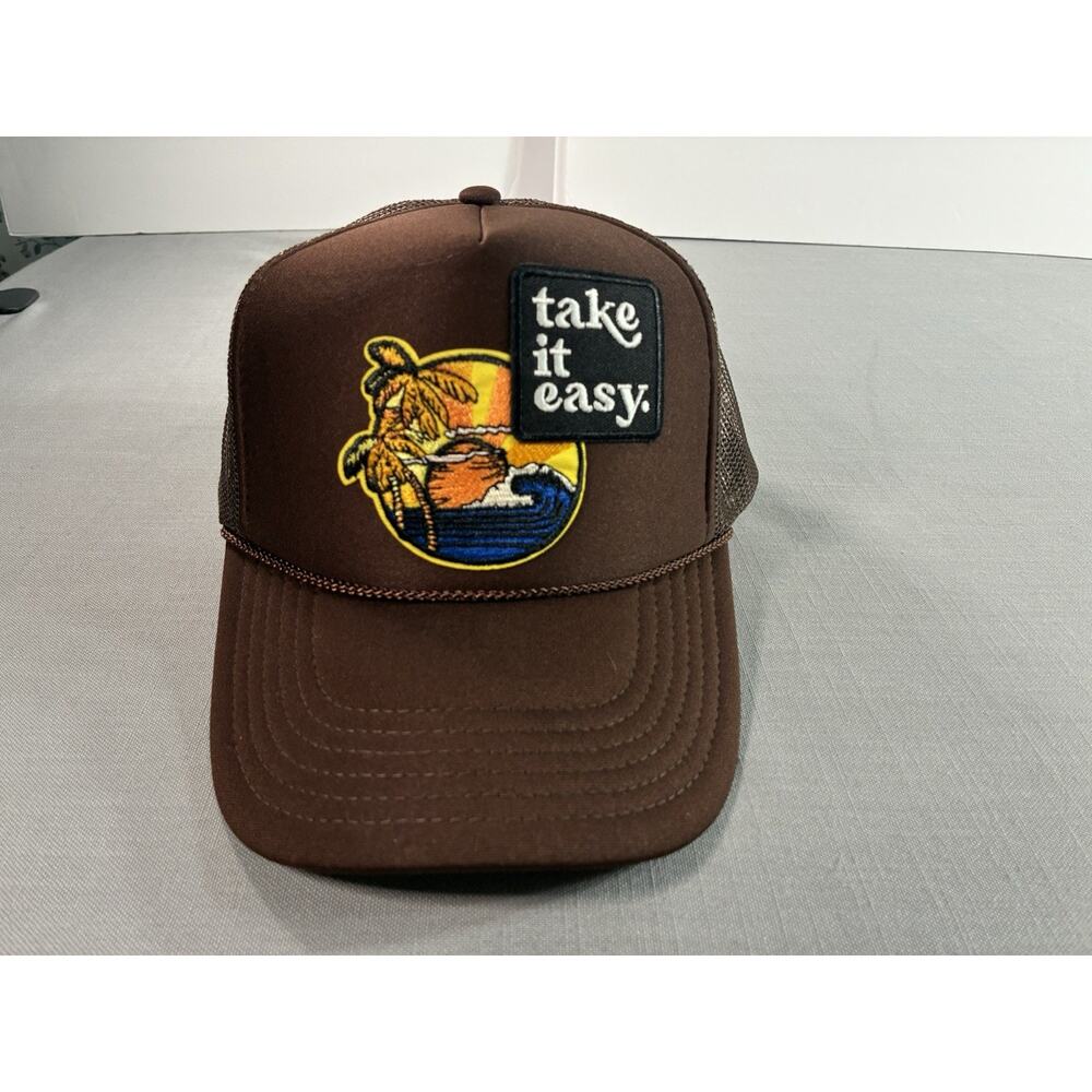 OTTO Brown Trucker Hat Take It Easy Patch Mesh Snapback One Size